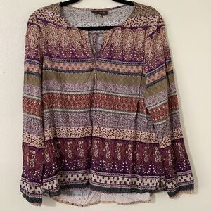 Multicolor Colorful Bohemian Hippie Boho Artsy Festival Peasant Blouse XL Casual